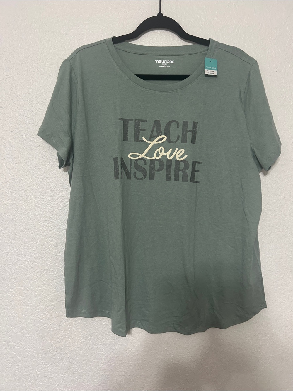 Maurices Sage Green "Teach Love Inspire" Short Sleeve Tee - Picture 2 of 4